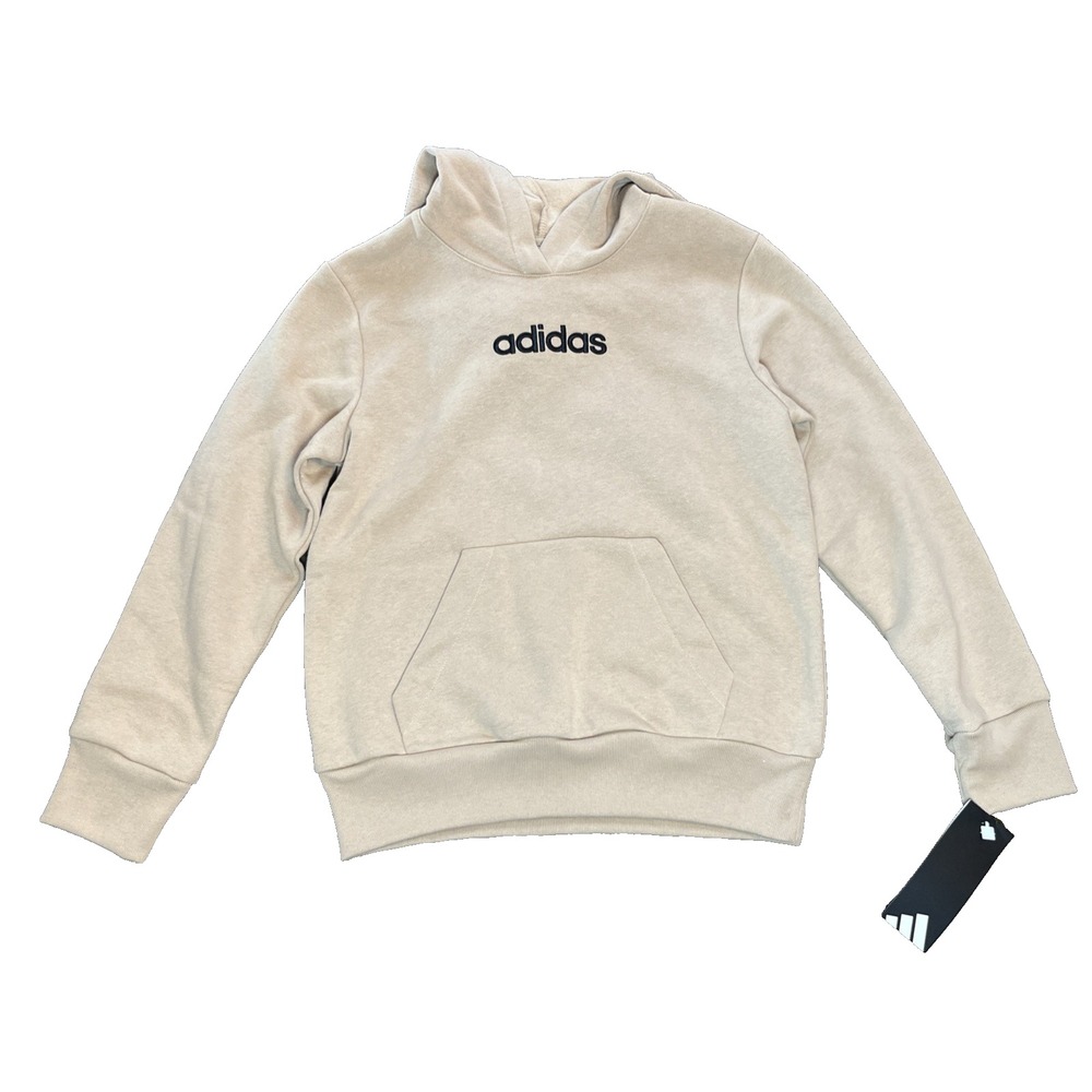 ADIDAS Fleece Hoodie TAN Embroidered Logo Sweatshirt Youth Boys Size SMALL 8